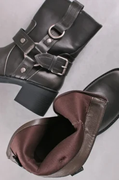 Discount Srebrne buty do kostek na grubym niskim obcasie Abelia - ciemno-srebrne Botki