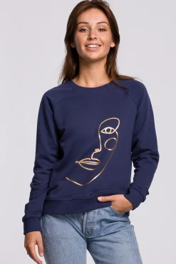 Online Stylowa bluza z nadrukiem - niebieska Odzież Casualowa|Dobry Skład