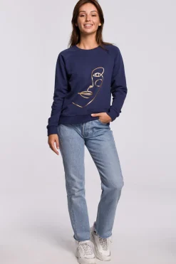Online Stylowa bluza z nadrukiem - niebieska Odzież Casualowa|Dobry Skład
