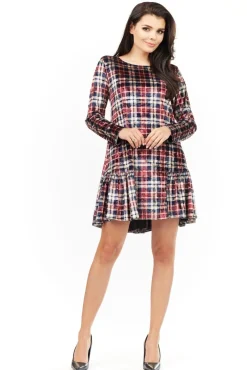 Clearance Stylowa sukienka mini z falbanką - kratka Dobry Skład|Sukienki
