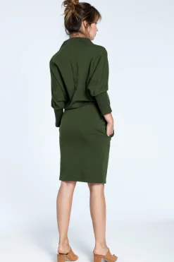 Hot Stylowa sukienka mini z rękawami kimono - militarno-zielona Sukienki Dzianinowe|Sukienki