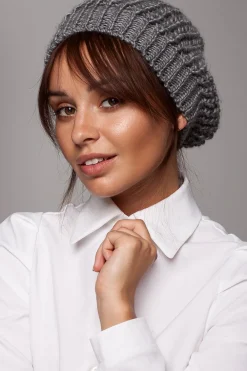 Discount Stylowy ciepły beret - grafitowy Akcesoria