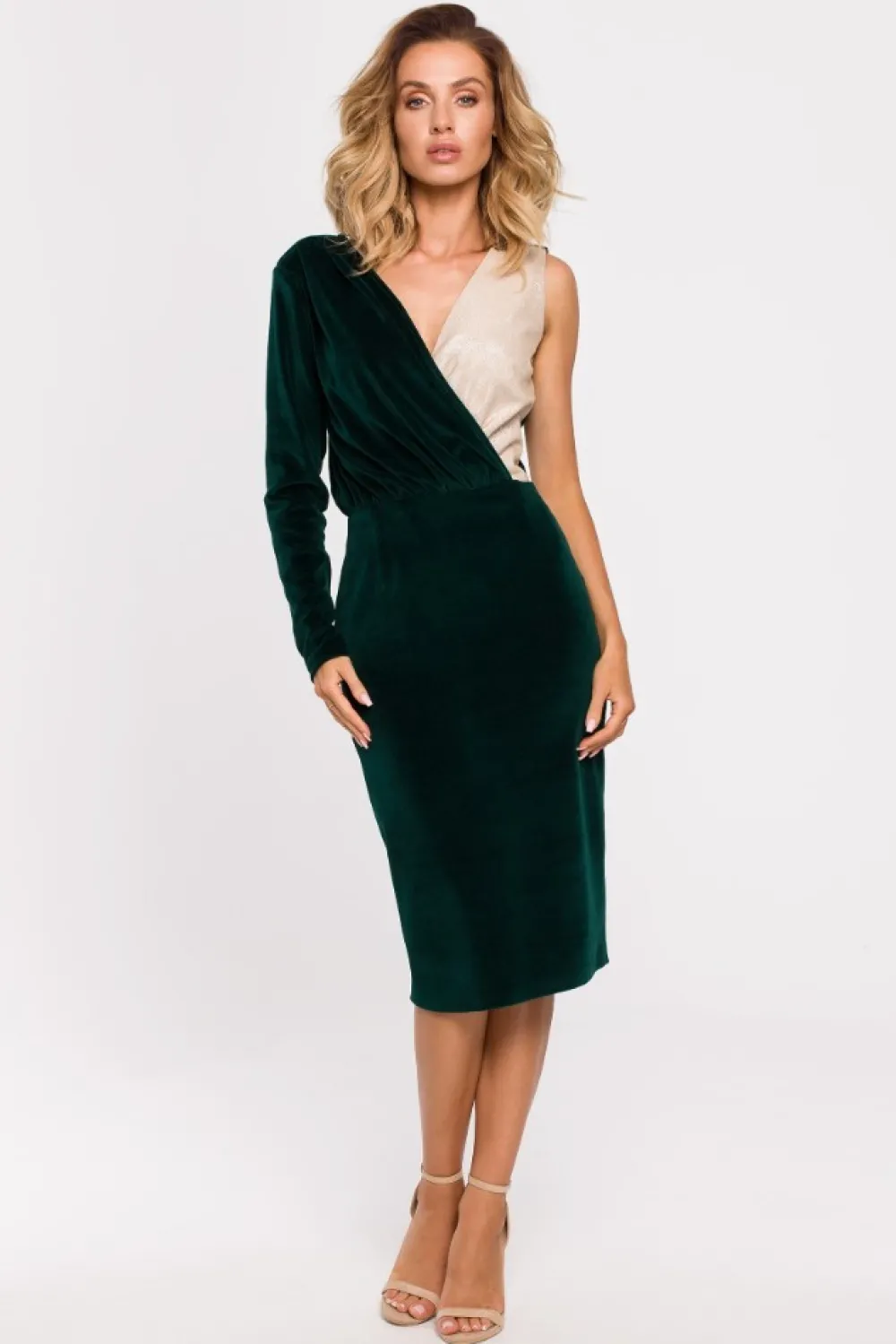 Outlet ukienka ayetryczna z łączonych ateriałów - zieona Sukienki Wieczorowe|Sukienki