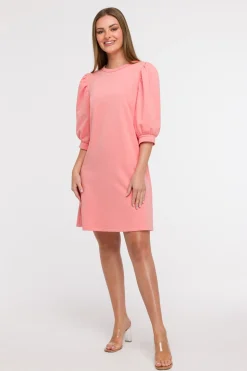 Online ukienka dreowa z bufiatyi rękawai - koraowa Sukienki Dzianinowe|Sukienki