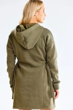 ukienka dreowa z kapture - khaki Sukienki Dzianinowe|Sukienki