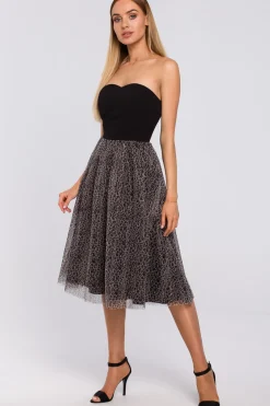 Clearance Sukienka gorsetowa z tiulem w panterkę - czarna Czarne|Midi