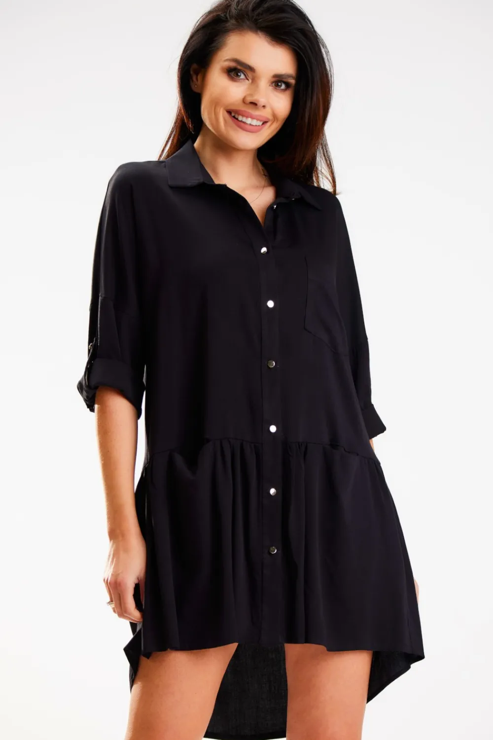 Discount ukienka kozuowa z kołnierzykie - czarna Sukienki