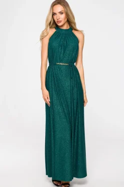 Clearance Sukienka maxi z dekoltem typu halter - szmaragdowa Sukienki Wieczorowe|Sukienki