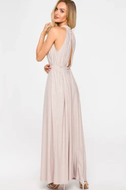 Discount Sukienka maxi z dekoltem typu halter - szampańska Sukienki Wieczorowe|Sukienki