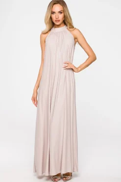Discount Sukienka maxi z dekoltem typu halter - szampańska Sukienki Wieczorowe|Sukienki