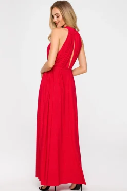 Sale Sukienka maxi z dekoltem typu halter - czerwona Czerwone|Sukienki Wieczorowe