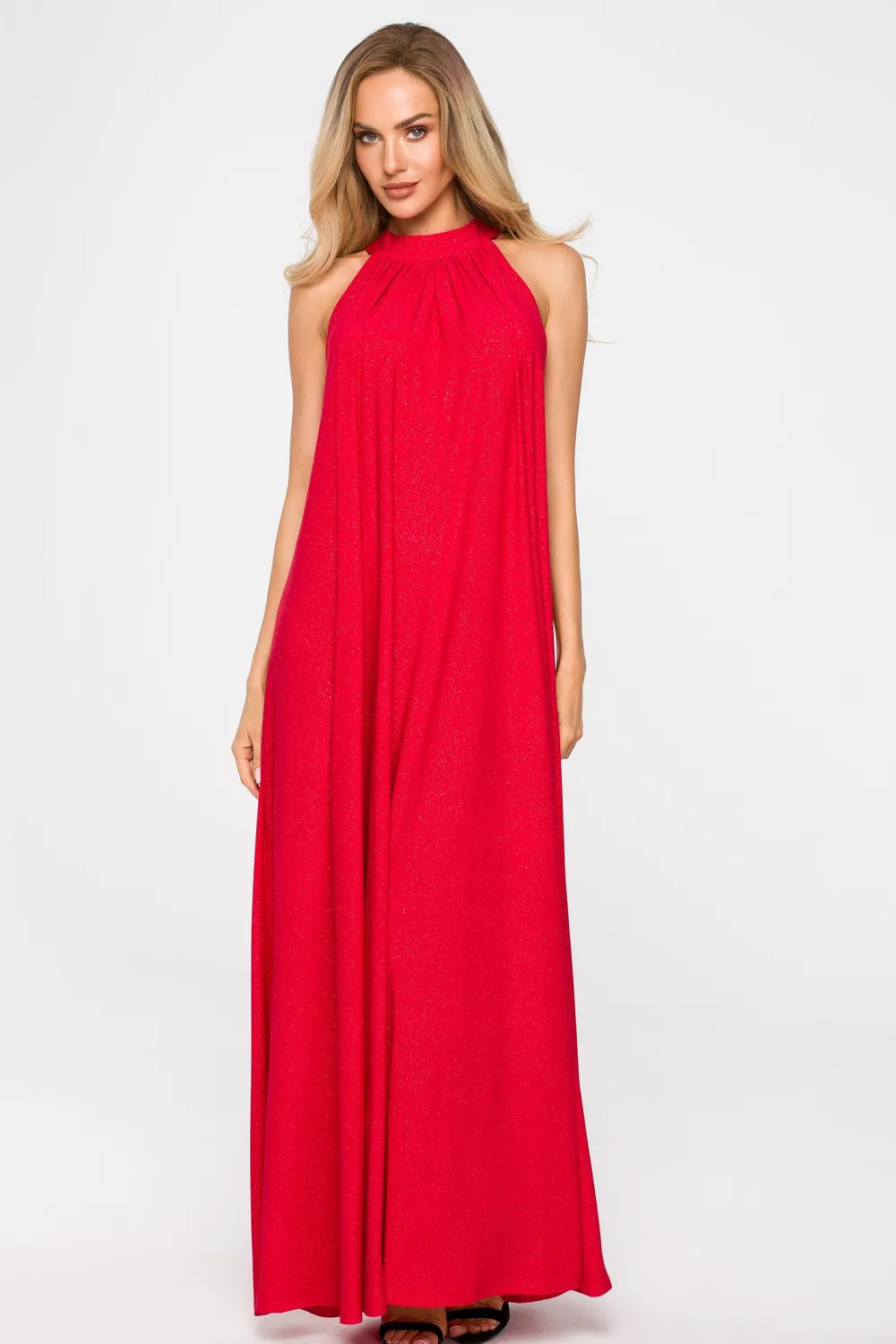 Sale Sukienka maxi z dekoltem typu halter - czerwona Czerwone|Sukienki Wieczorowe