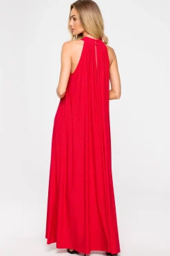 Sale Sukienka maxi z dekoltem typu halter - czerwona Czerwone|Sukienki Wieczorowe