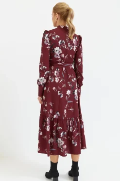 New ukienka axi z fabaną i nadrukie - bordowa Maxi|Sukienki