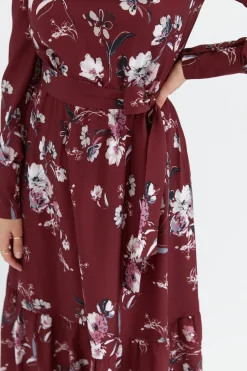 New ukienka axi z fabaną i nadrukie - bordowa Maxi|Sukienki