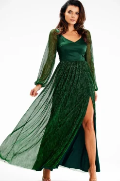 Discount ukienka axi z rozcięcie na nogę - zieona Sukienki Wieczorowe|Sukienki
