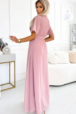 Clearance Sukienka maxi z wiązaniem w talii - pudrowa Maxi|Kolory I Printy Sezonu