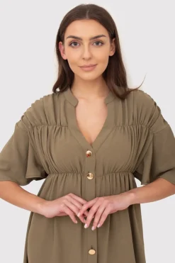 Best ukienka ini zapinana na guziki - khaki Sukienki