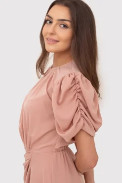 Clearance Sukienka mini z bufiastymi rękawami - brudno-różowa Sukienki Koktajlowe|Sukienki