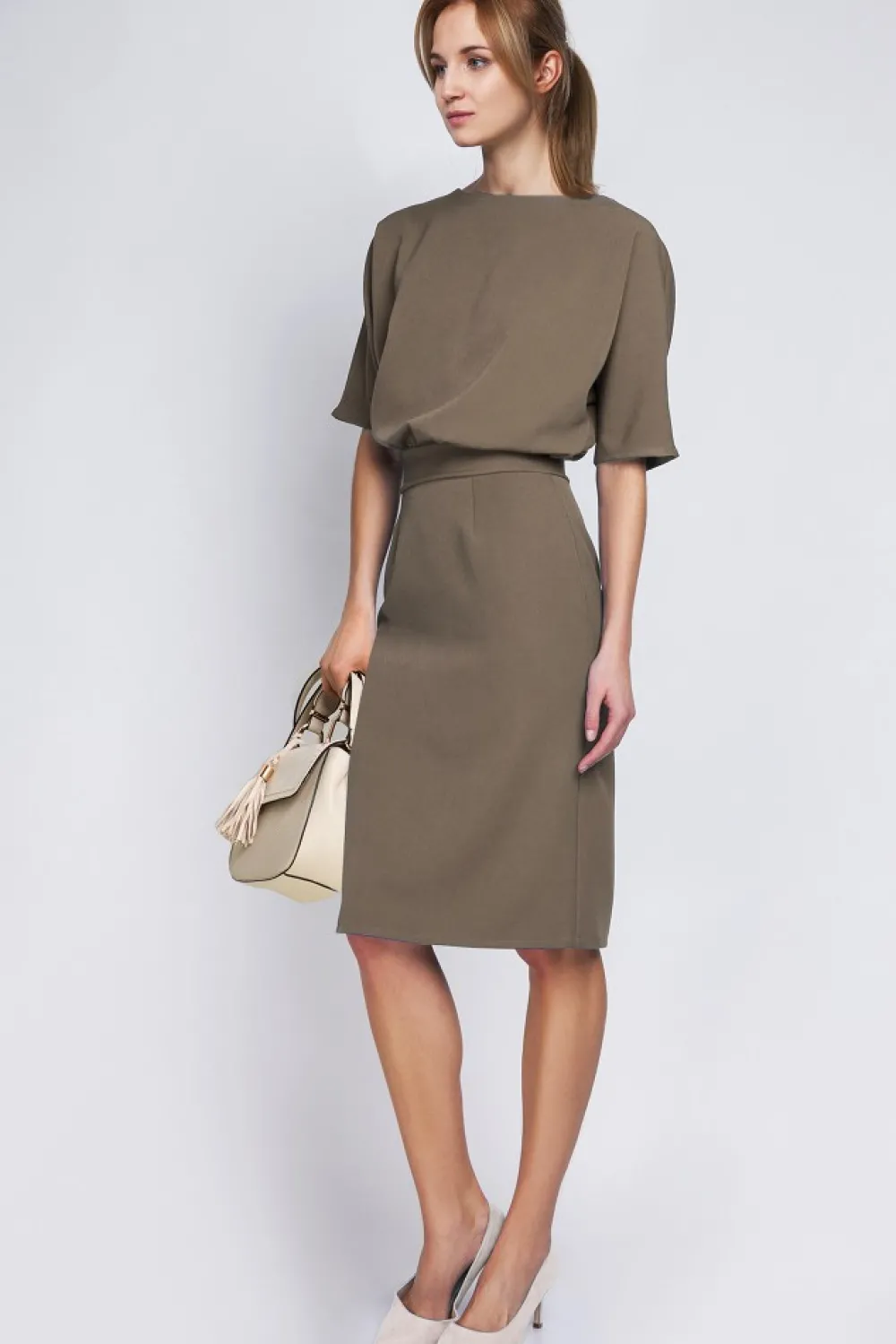 New ukienka ini z uźną górą - khaki Midi|Sukienki