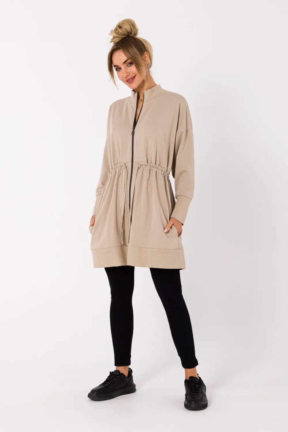 Sale ukienka na zaek z wycięciai na pecach - beżowa Sukienki Dzianinowe|Sukienki