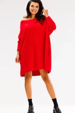 Online Sukienka oversize z długimi rękawami - czerwona Sukienki