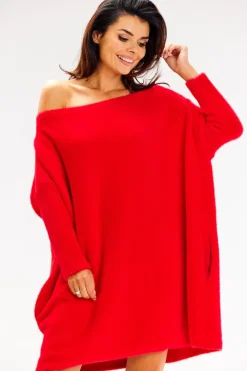 Online Sukienka oversize z długimi rękawami - czerwona Sukienki