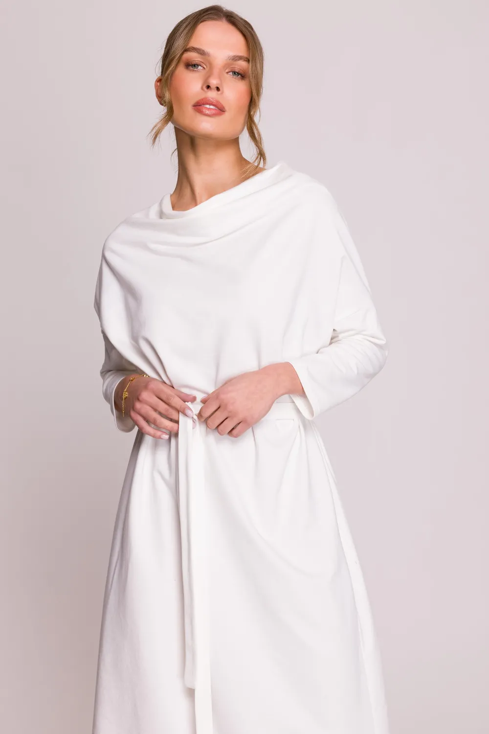 Discount ukienka overize z pakie w taii - ecru Sukienki Na Wiosnę|Sukienki