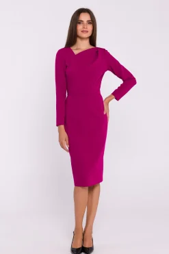 Sale ukienka ołówkowa z ayetryczny dekote - śiwkowa Dobry Skład|Sukienki