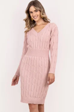 Discount ukienka wetrowa w warkocze - różowa Swetry|Sukienki