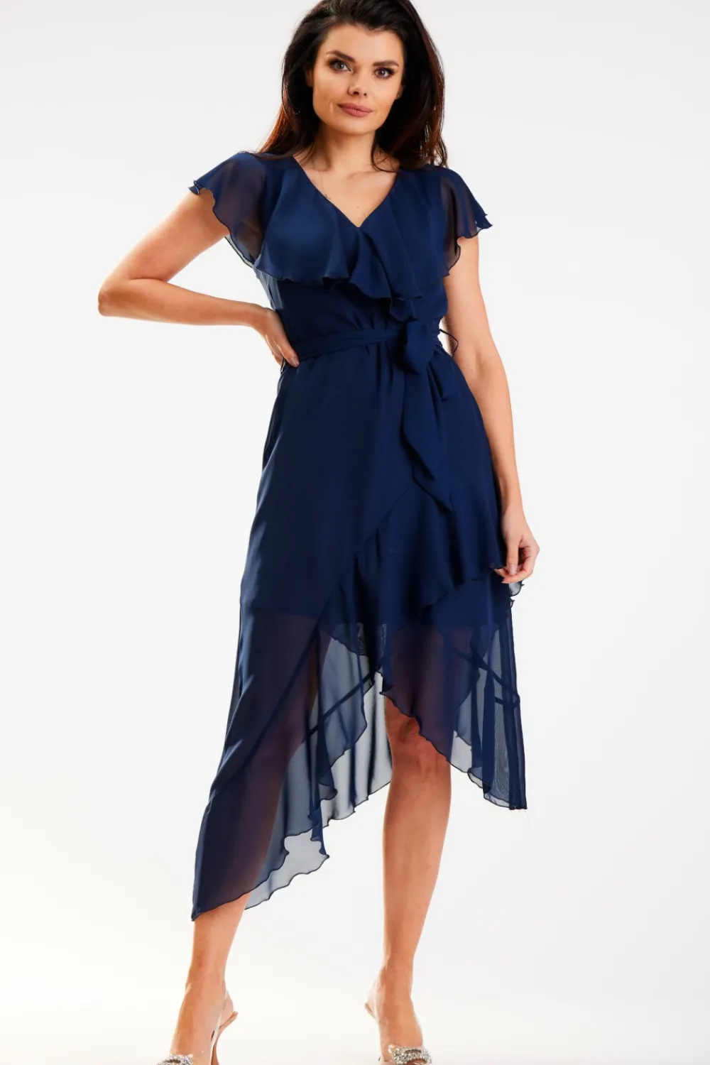 Online ukienka zyfonowa z wiązanie - granatowa Szyfonowe|Sukienki