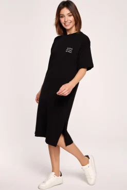 Clearance Sukienka t-shirtowa midi - czarna Sukienki Dzianinowe|Sukienki
