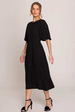 Clearance ukienka z bufiatyi rękawai - czarna Czarne|Midi
