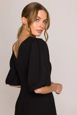 Clearance ukienka z bufiatyi rękawai - czarna Czarne|Midi