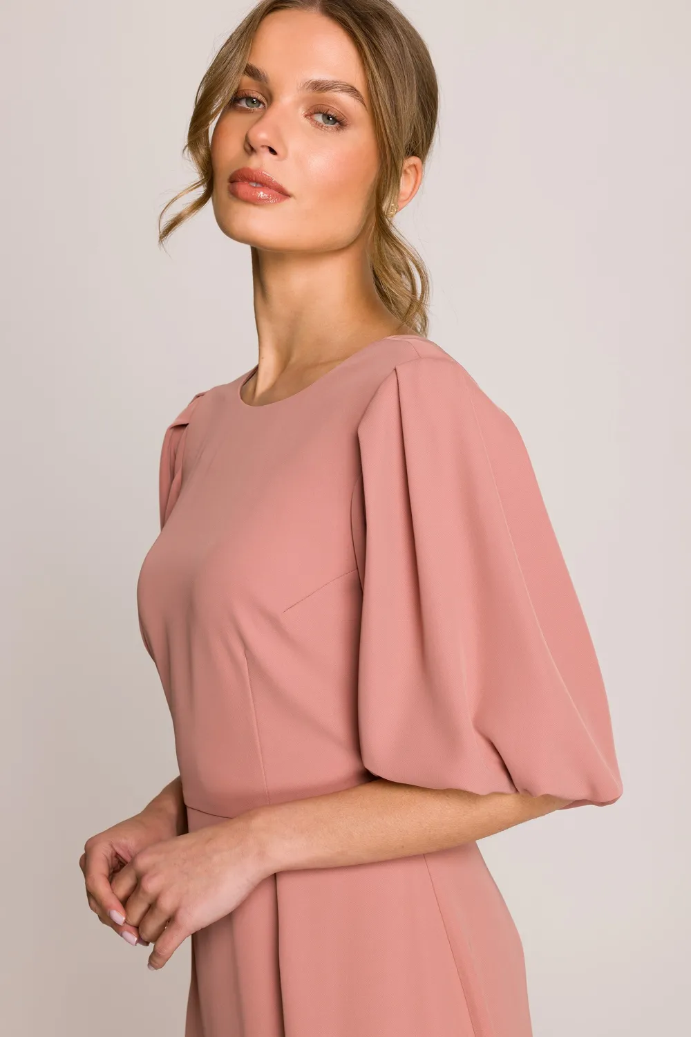 Clearance ukienka z bufiatyi rękawai - różana Sukienki Na Wiosnę|Midi
