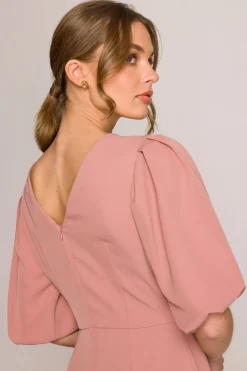 Clearance ukienka z bufiatyi rękawai - różana Sukienki Na Wiosnę|Midi