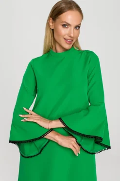 Hot ukienka z zerokii rękawai - oczyto-zieona Sukienki Koktajlowe|Sukienki