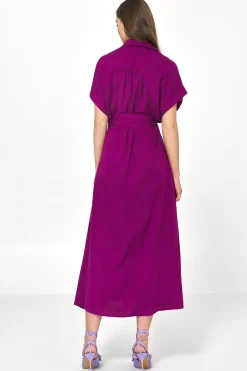 New ukienka z wiązanie i kołnierzykie - purpurowa Sukienki