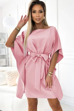 Clearance ukienka z wiązanie w taii - brudnoróżowa Sukienki|Mini