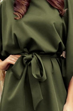 Clearance ukienka z wiązanie w taii - khaki Sukienki|Midi