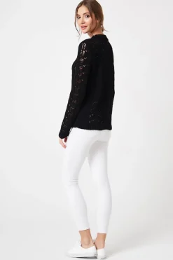 Discount Sweter ażurowy z długim rękawem - czarny Swetry
