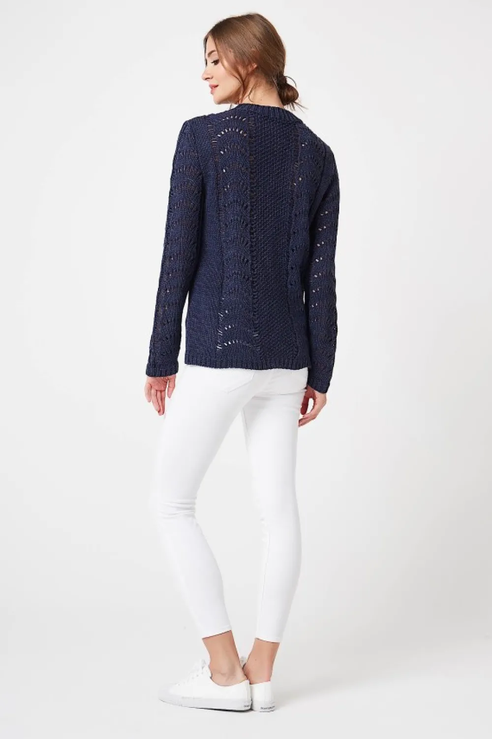 Discount Sweter ażurowy z długim rękawem - jeansowy Swetry
