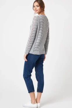 Outlet Sweter ażurowy z długim rękawem - jasny szary Swetry