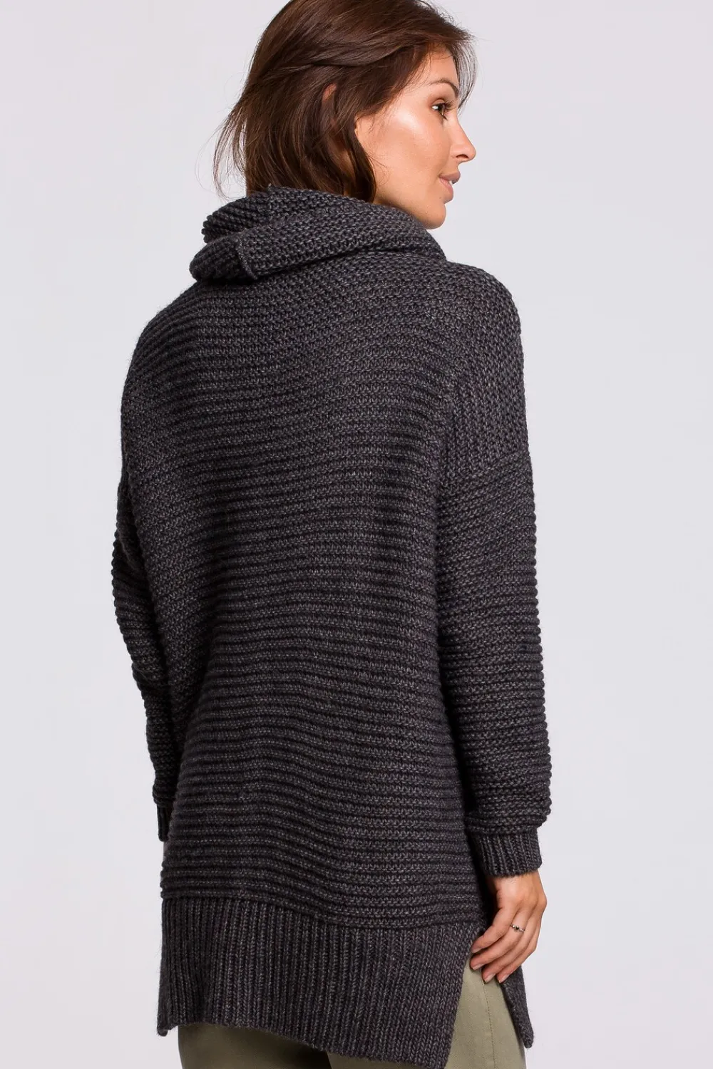 Discount Sweter oversize z golfem - antracytowy Swetry