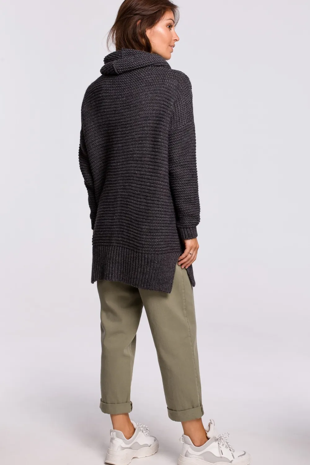 Discount Sweter oversize z golfem - antracytowy Swetry