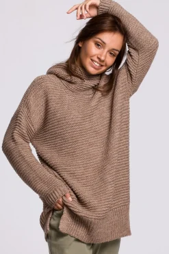 Hot Sweter oversize z golfem - cappuccino Swetry