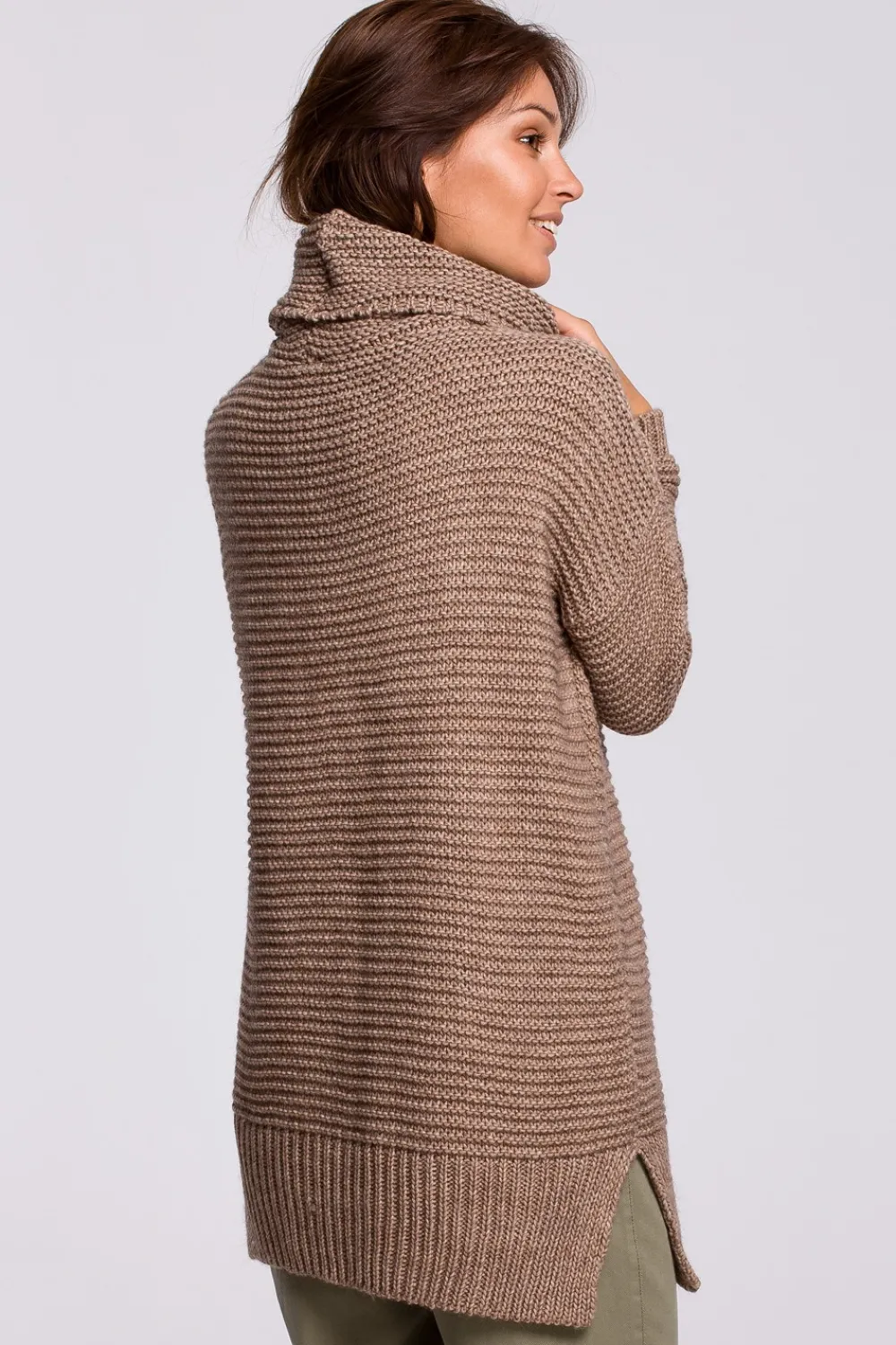 Hot Sweter oversize z golfem - cappuccino Swetry