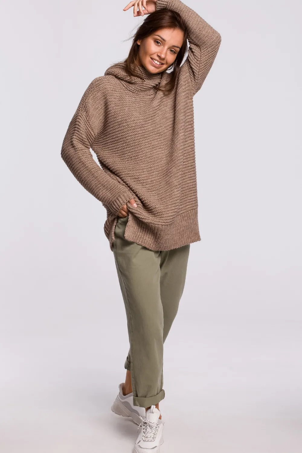 Hot Sweter oversize z golfem - cappuccino Swetry