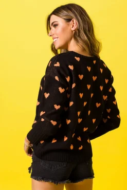 Hot Sweter w serduszka - czarny Swetry