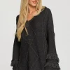 Sweter w stylu boho z frędzlami - grafitowy Swetry